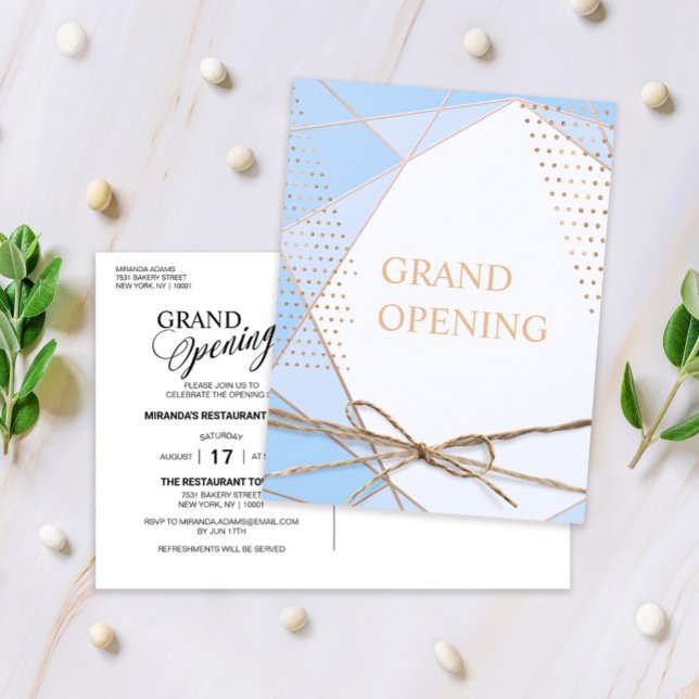 Modern Gold Dots Rustic Ribbon Grand Opening Invitation Postcard (Creator Uploaded)