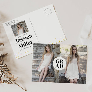 Modern Gold Dots Typography 3 Photo Graduation Ann Announcement Postcard