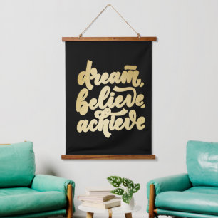 Modern Gold Dream Believe Achieve  Motivational  H Hanging Tapestry