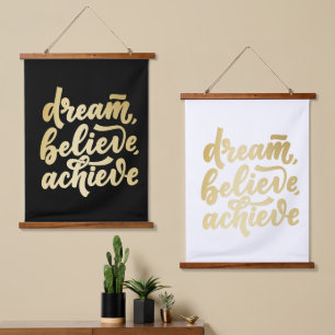 Modern Gold Dream Believe Achieve  Motivational  Hanging Tapestry