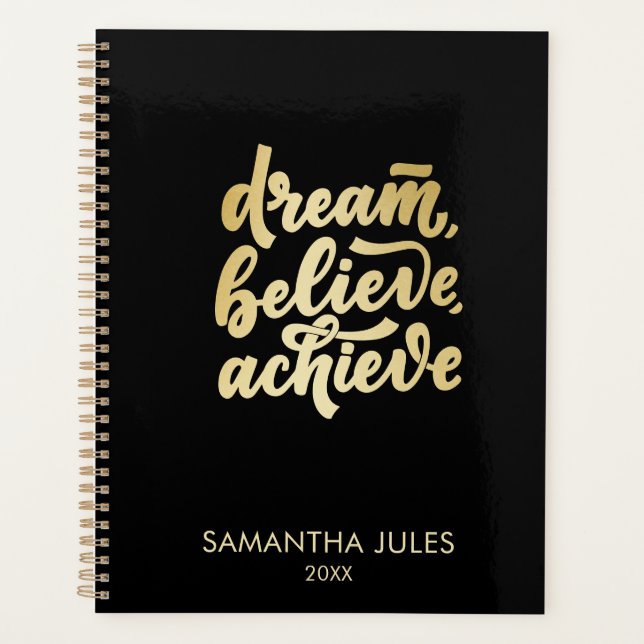 Modern Gold Dream Believe Achieve  Motivational Planner (Front)