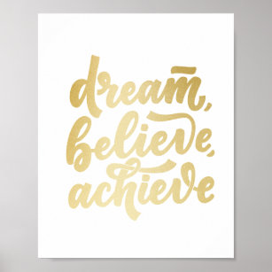 Modern Gold Dream Believe Achieve  Motivational  Poster