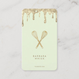 Modern Gold Drip Glitter Whisk Bakery Pastry Business Card