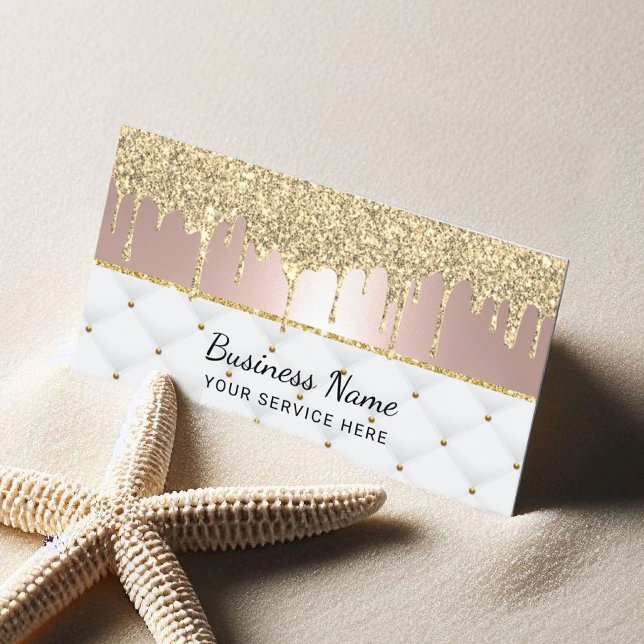 Modern Gold Drips Rose Gold Luxury Beauty Salon Business Card (Creator Uploaded)