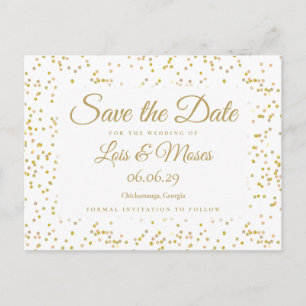 Modern Gold Dust Confetti Save the Date Announcement Postcard