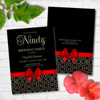 Modern Gold Egypt Geometric Red Bow 90th Birthday