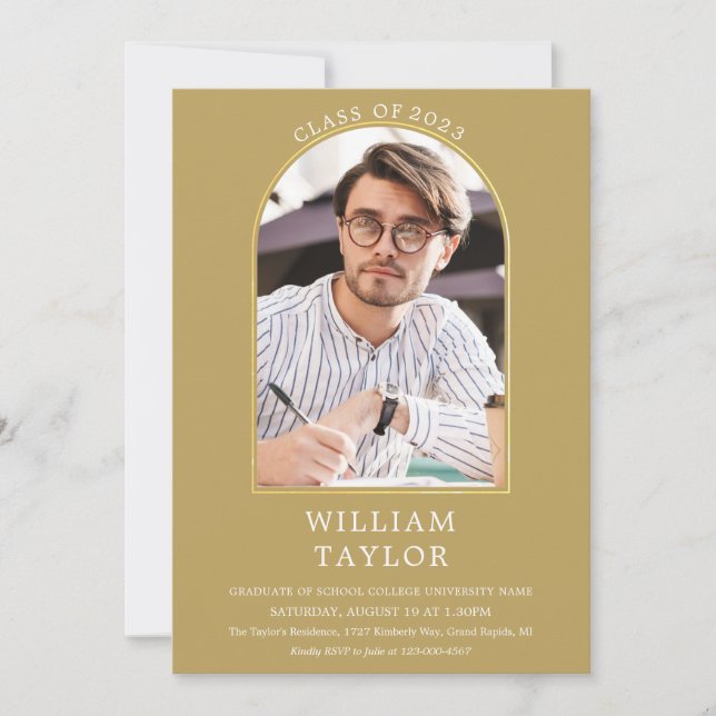 Modern Gold Elegant Arch Photo Graduation Party In Invitation (Front)