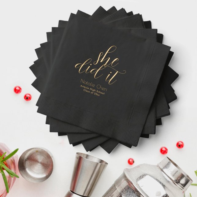 Modern Gold Elegant Fonts Graduation Party Foil Napkins (Creator Uploaded)