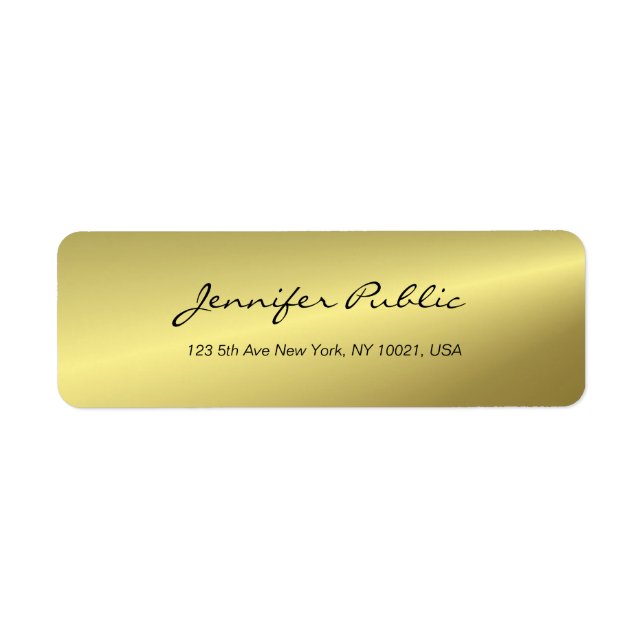 Modern Gold Elegant Handwritten Script Template Return Address Label (Front)