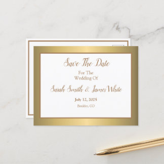 Modern Gold Elegant Simple Wedding Save The Date Announcement Postcard