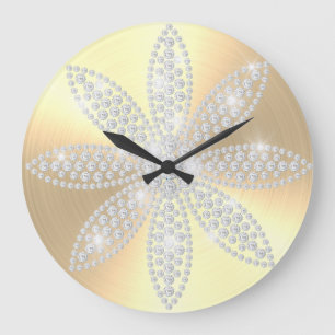 Modern Gold Elegant Sparkly Diamond Flower Elegant Large Clock