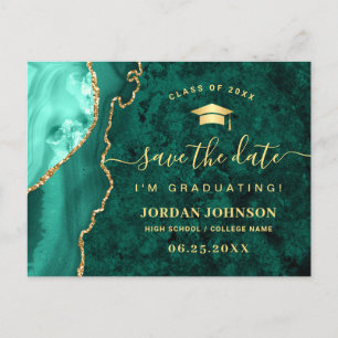 Modern Gold Emerald Green Graduation Save the Date Postcard