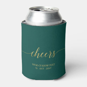 Modern Gold & Emerald Green Lettering Cheers Party Can Cooler