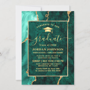 Modern Gold Emerald Green Marble Graduation Party Invitation
