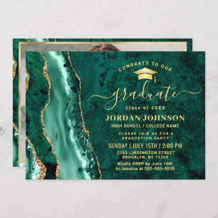 Modern Gold Emerald Green Marble Graduation Party Invitation