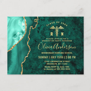 Modern Gold Emerald RN Graduation Party Invitation Postcard