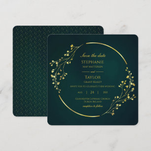 Modern Gold Eucalyptus Green Save The Date Invitation