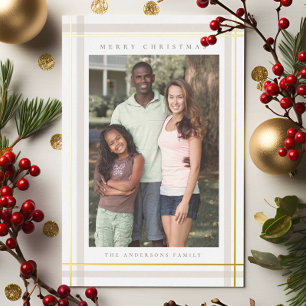 Modern gold Family Photo Christmas Foil Holiday Card