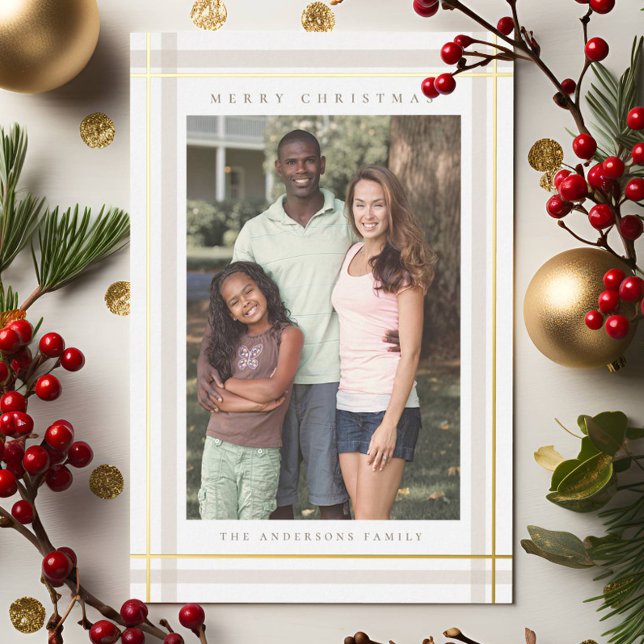 Modern gold Family Photo Christmas Foil Holiday Card (Creator Uploaded)