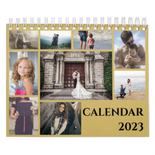 Modern Gold Family Photo Collage 2023  Calendar