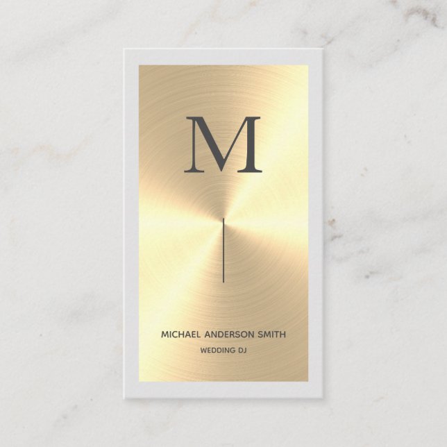 Modern Gold Faux DJ Monogram & Border Business Card (Front)