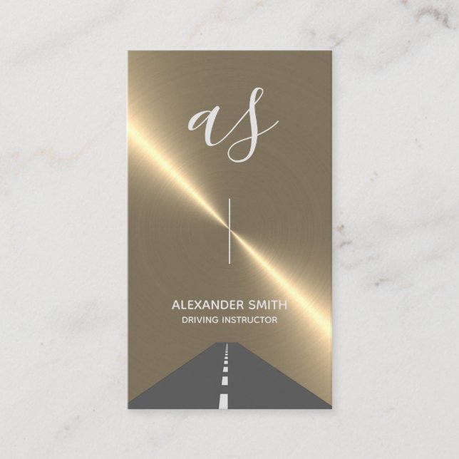 Modern Gold Faux Driving School Business Card (Front)