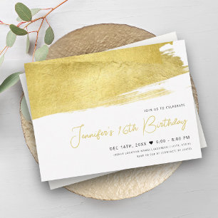 Modern Gold Faux Foil Paint Sweet 16   Invitation