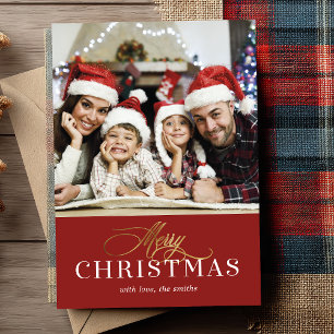 Modern Gold Faux Foil Photo Holiday Card