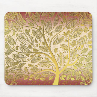 Modern Gold Faux Leaf Tree Of Life Glitter Peach Mouse Pad