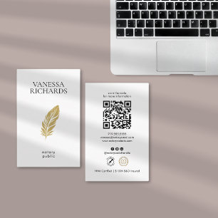 Modern Gold Feather Notary Photo Simple QR Code  Business Card
