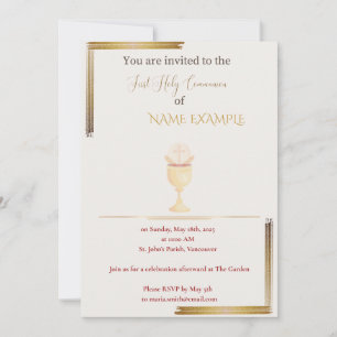 Modern Gold First Holy Communion Invitation 
