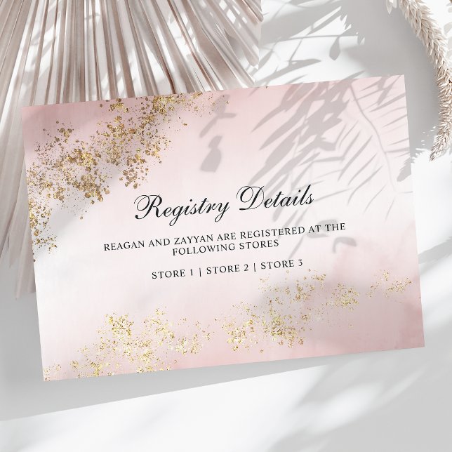 Modern Gold Flecks Blush Pink Wedding Registry Enclosure Card (Creator Uploaded)