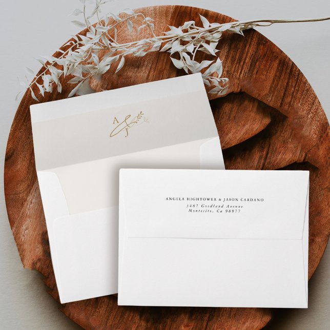 Modern Gold Floral Ampersand Monogram Wedding Envelope (Creator Uploaded)