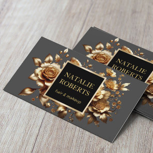 Modern Gold Floral Beauty Salon & SPA Dark Gray Business Card