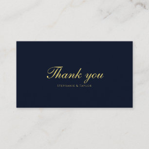 Modern Gold Floral Blue Wedding Thank you Card