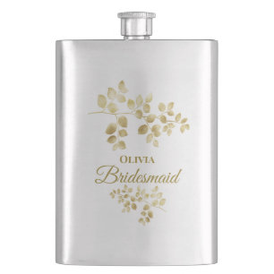 Modern Gold Floral Bridesmaid Hip Flask