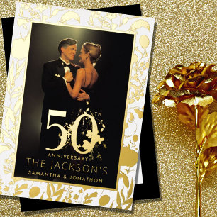 Modern Gold Floral Formal 50th Wedding Anniversary
