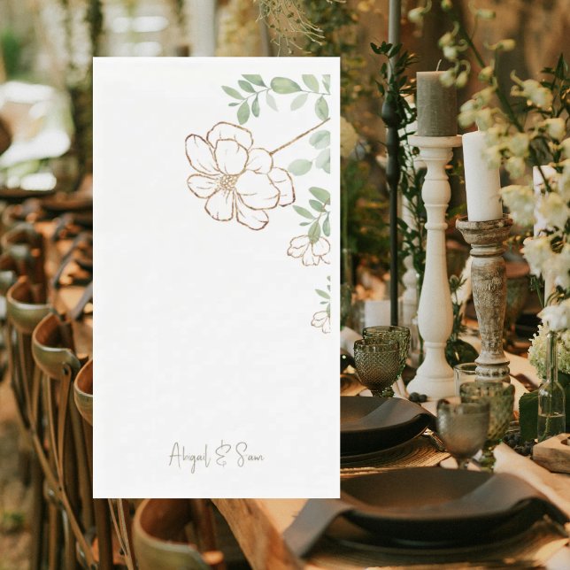 Modern Gold Floral Green Personalised Script Napkin (Creator Uploaded)