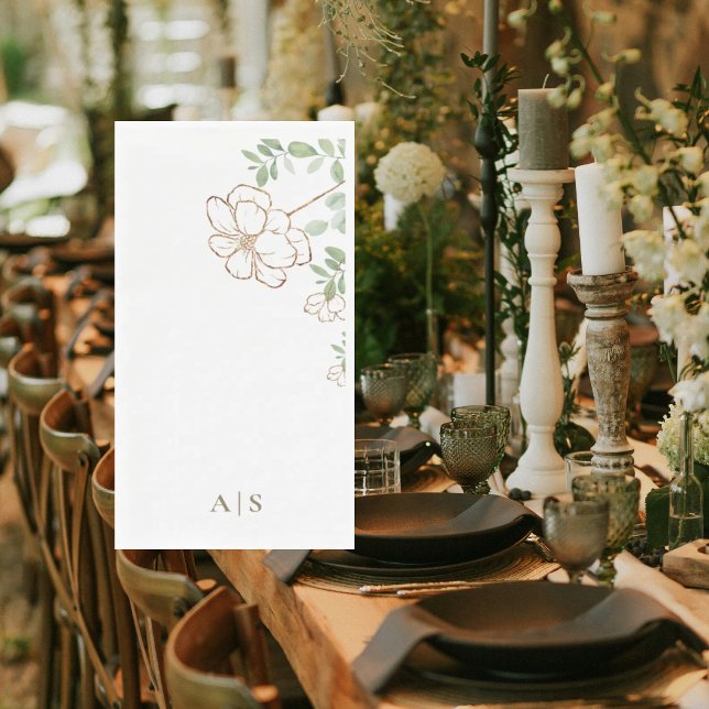 Modern Gold Floral Greenery Monogram Napkin (Creator Uploaded)