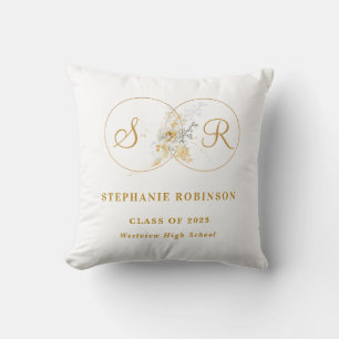 Modern Gold Floral Monogram Graduation Cushion