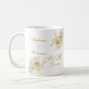 Modern Gold Floral Monogram Logo Wedding  Coffee Mug