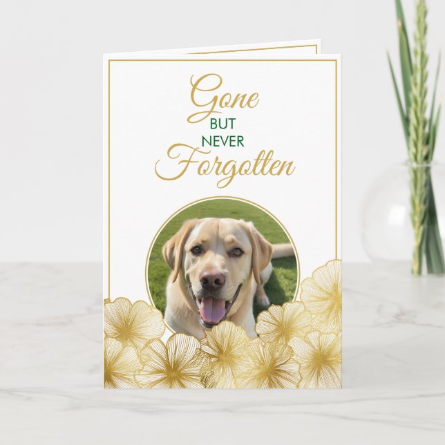 Modern Gold Floral Pet Loss Photo Sympathy Card (Front)