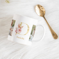 Modern Gold Flower Letter D  | Two Photo Monogram 