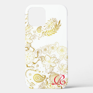 Modern Gold Flowers and Monogram Case-Mate iPhone 12 Case
