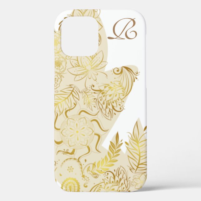 Modern Gold Flowers and Monogram  Case-Mate iPhone Case (Back)