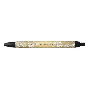 Modern Gold Flowers Personalised Pen