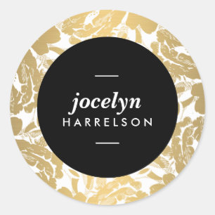 Modern Gold Flowers Personalised Stickers