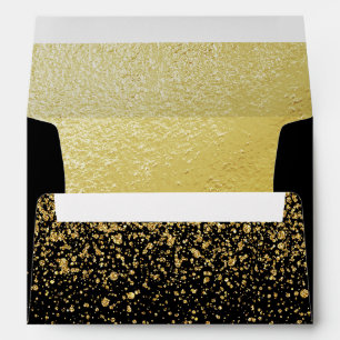 Modern Gold Foil and Confetti on Black Envelope
