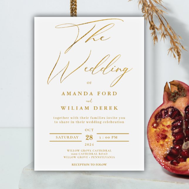Modern gold foil and White Simple Wedding  Invitation (Creator Uploaded)