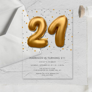 Modern Gold Foil Balloon 21st Birthday Acrylic Invitations